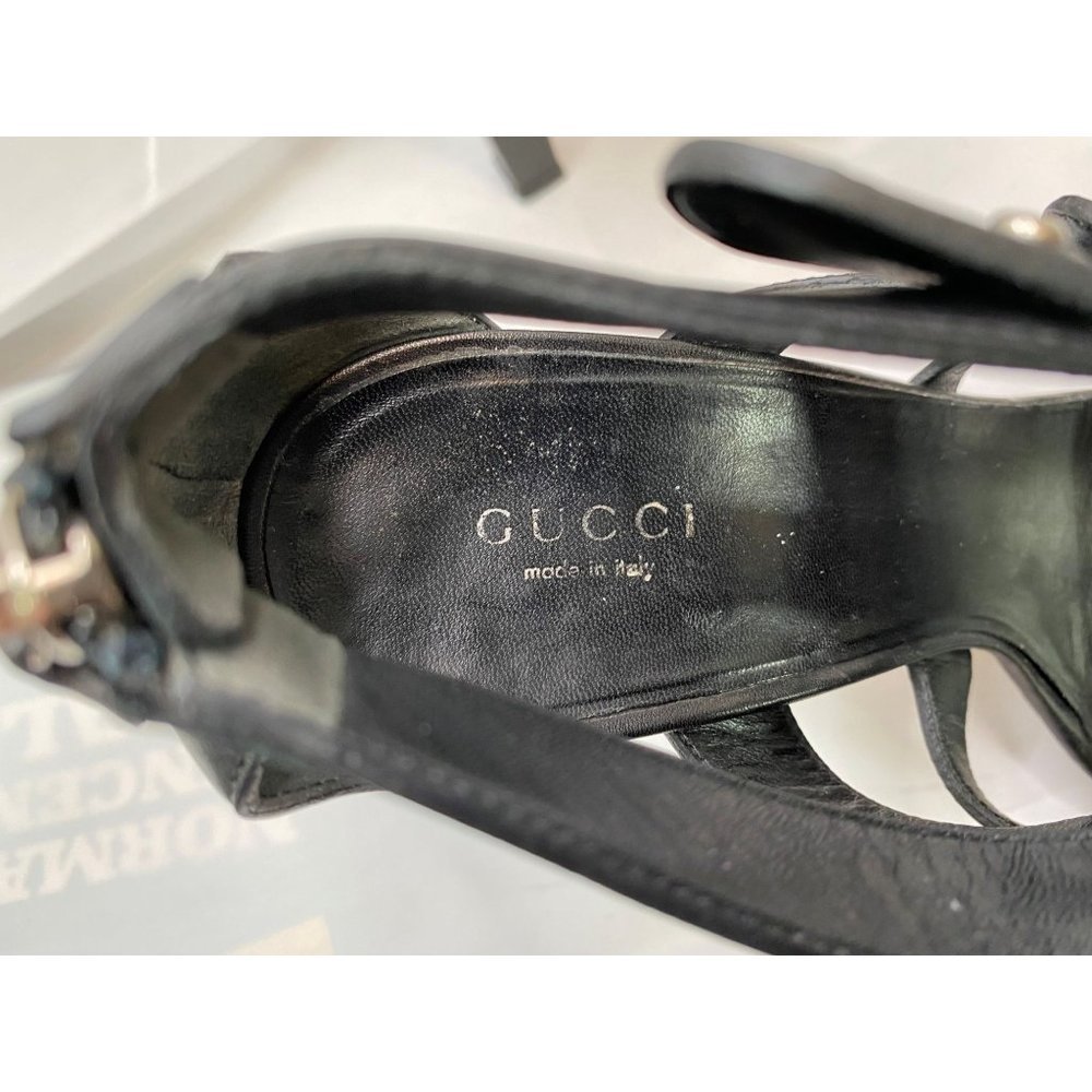 Gucci Leather Gladiator Heels EU Size 38 Black Sigourney Stiletto Platform Women - Picture 8 of 10